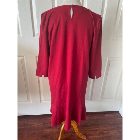 J Jill Womens Ponte Dress Size MP Petite Ruffle Stretch Red Business Comfort - Picture 5 of 13
